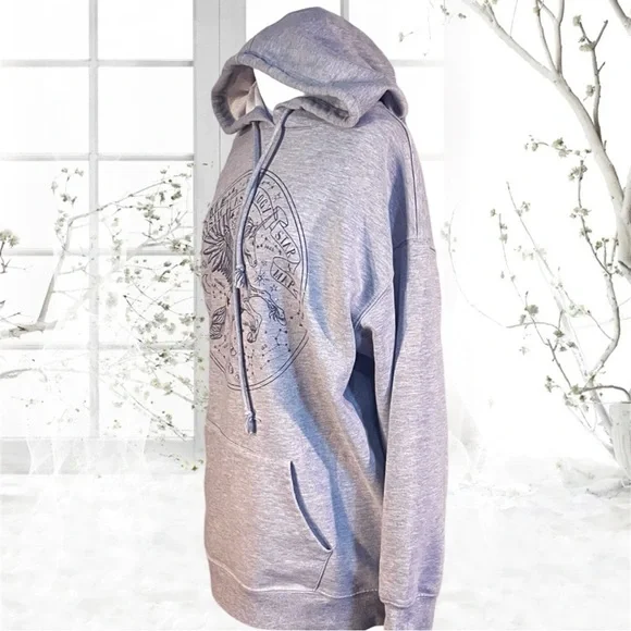 Forever21 Grey Hoodie Women Large Astrology Horoscope Unicorn Pegasus Stars - Picture 2 of 5